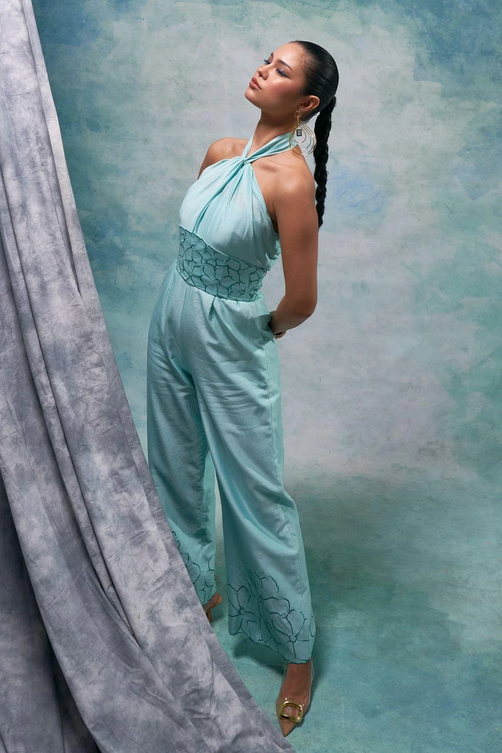 Sakshi Khetterpal Herbaceous Chanderi Halter-neck Jumpsuit 4 Sakshi Khetterpal Herbaceous Chanderi Halter-neck Jumpsuit - Image 2