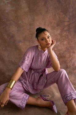 Sakshi Khetterpal Lavender-hued Chanderi Top-pant Co-ord Set -Inca Sales Store 6124sk7 3
