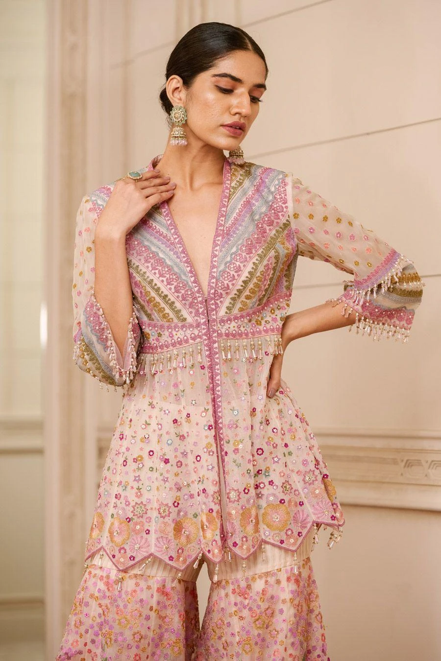 Tarun Tahiliani Ivory Embellished Sharara Set 5 Tarun Tahiliani Ivory Embellished Sharara Set - Image 3