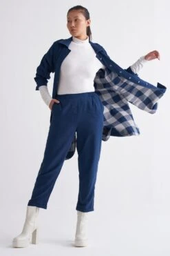 Three Navy Blue Checkered Jacket Set