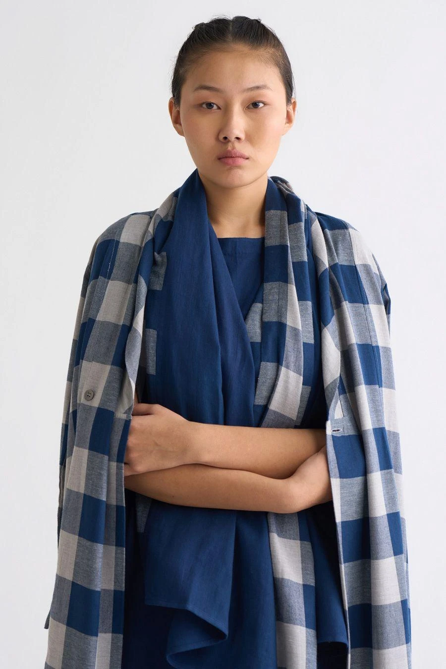 Three Navy Blue Checkered Scarf 4 Three Navy Blue Checkered Scarf - Image 2