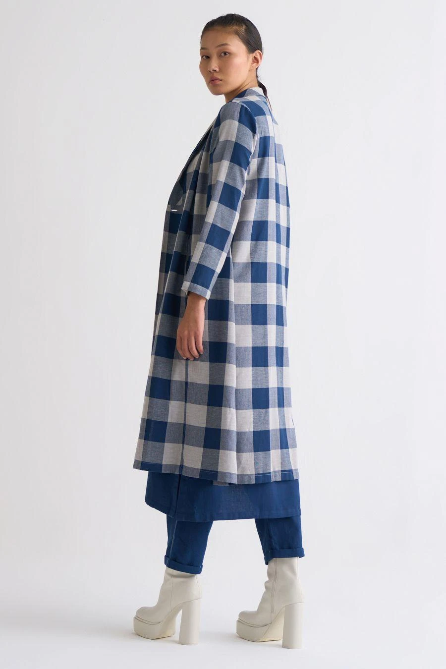 Three Navy Blue Checkered Scarf 5 Three Navy Blue Checkered Scarf - Image 3