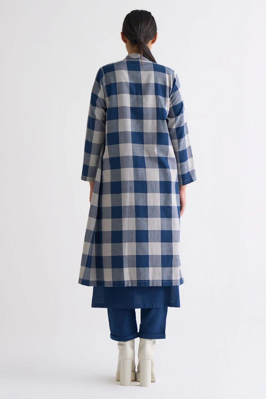 Three Navy Blue Checkered Scarf 8 Three Navy Blue Checkered Scarf - Image 6