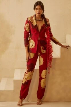 Bhumika Sharma Red Dahlia Print Pant Suit