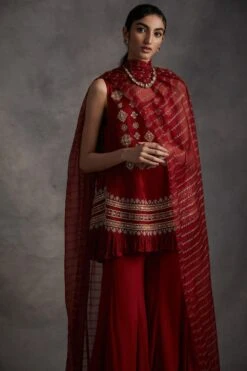 Bhumika Sharma Red Embroidered Peplum Kurta & Sharara Set -Inca Sales Store 61bs3 3