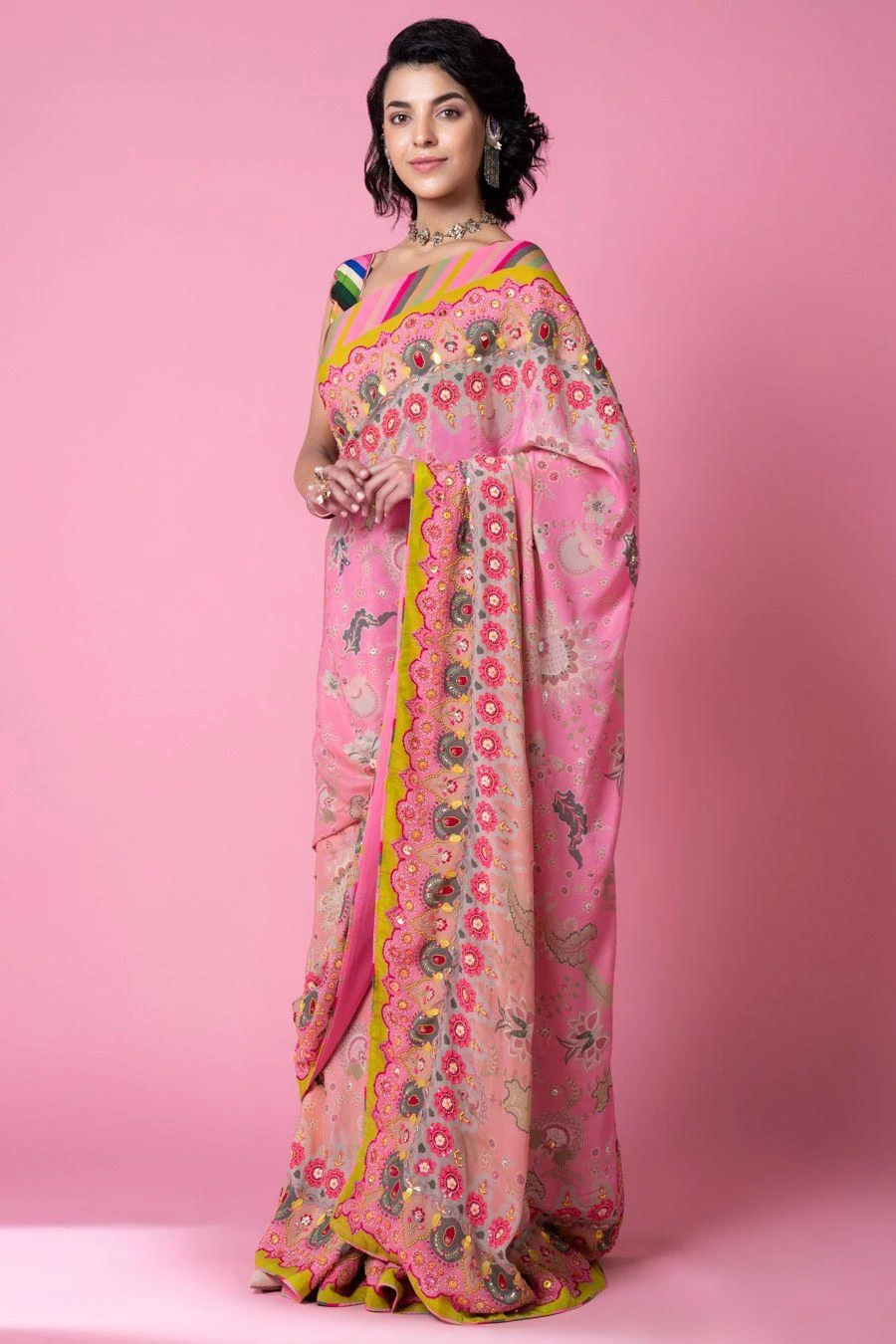 Siddhartha Bansal Twilight Pink Ombre Embroidered Sari Set 6 Siddhartha Bansal Twilight Pink Ombre Embroidered Sari Set - Image 4