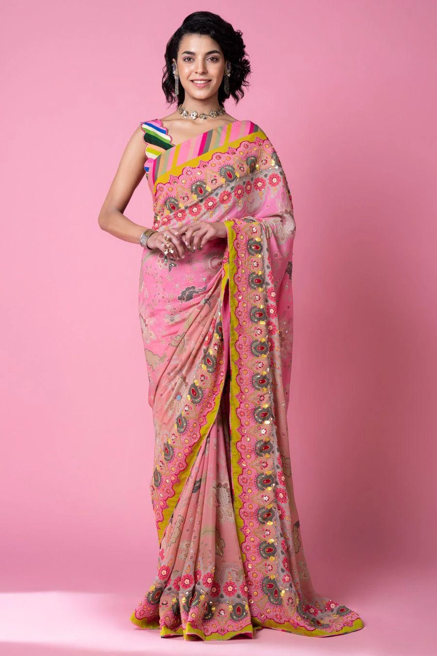 Siddhartha Bansal Twilight Pink Ombre Embroidered Sari Set 7 Siddhartha Bansal Twilight Pink Ombre Embroidered Sari Set - Image 5