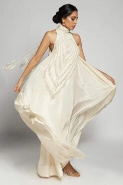 Mala And Kinnary Ivory Hand Beaded Gown