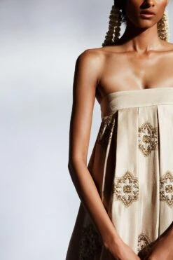 Mala And Kinnary Beige Box Pleated Gown 7 Mala And Kinnary Beige Box Pleated Gown -Inca Sales Store 6323mka55 3