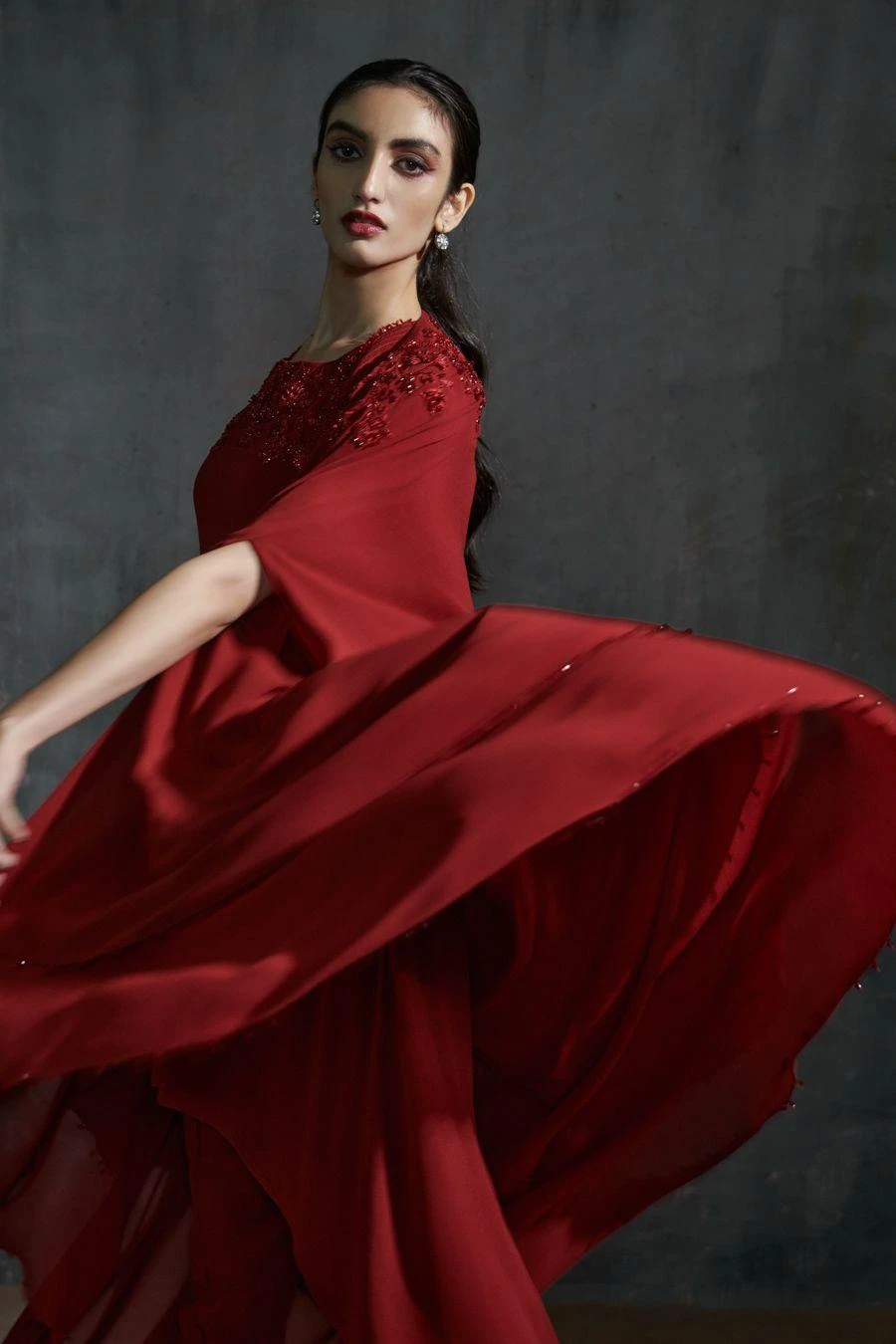 Anjali Kanwar Maroon Hand Embellished Cape Set 4 Anjali Kanwar Maroon Hand Embellished Cape Set - Image 2