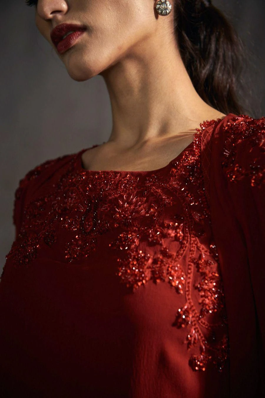 Anjali Kanwar Maroon Hand Embellished Cape Set 5 Anjali Kanwar Maroon Hand Embellished Cape Set - Image 3