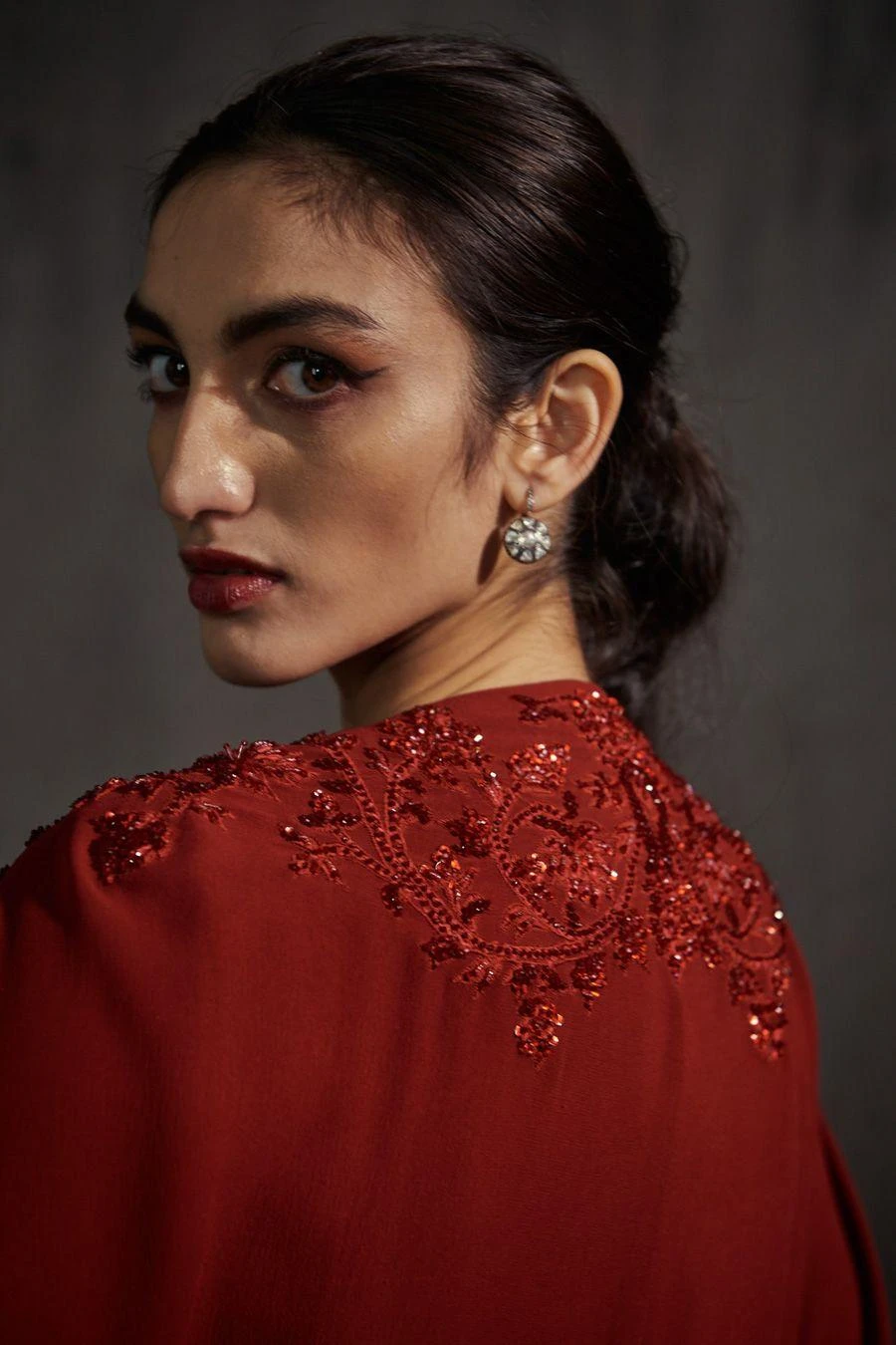 Anjali Kanwar Maroon Hand Embellished Cape Set 6 Anjali Kanwar Maroon Hand Embellished Cape Set - Image 4