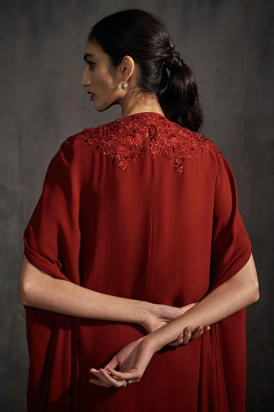 Anjali Kanwar Maroon Hand Embellished Cape Set 7 Anjali Kanwar Maroon Hand Embellished Cape Set - Image 5