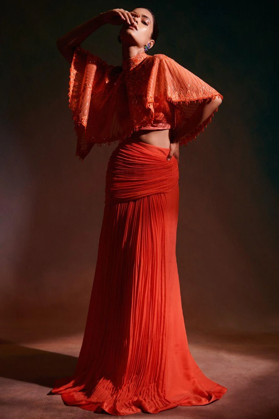 Anjali Kanwar Orange Embellished Draped Co-ord Set 3 Anjali Kanwar Orange Embellished Draped Co-ord Set