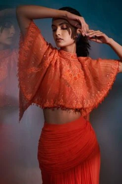 Anjali Kanwar Orange Embellished Draped Co-ord Set 7 Anjali Kanwar Orange Embellished Draped Co-ord Set -Inca Sales Store 6423akf26 2