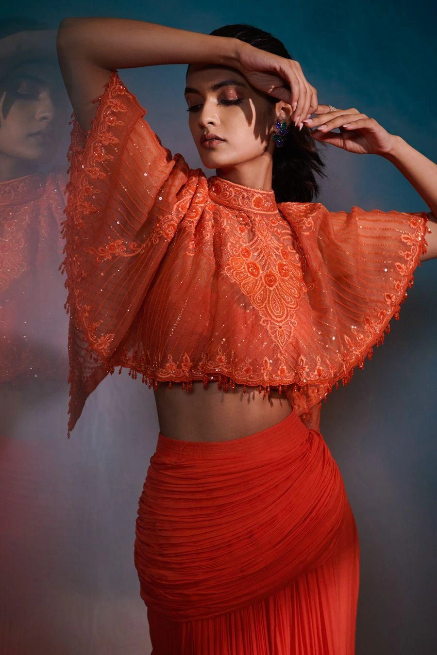 Anjali Kanwar Orange Embellished Draped Co-ord Set 4 Anjali Kanwar Orange Embellished Draped Co-ord Set - Image 2