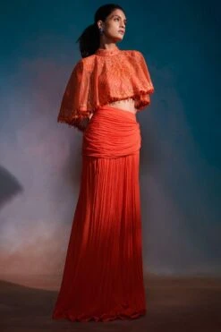 Anjali Kanwar Orange Embellished Draped Co-ord Set 8 Anjali Kanwar Orange Embellished Draped Co-ord Set -Inca Sales Store 6423akf26 3