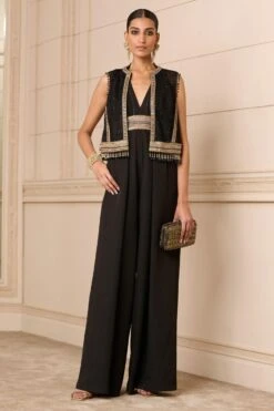 Tarun Tahiliani Black Halter Neck Embellished Jumpsuit