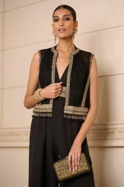 Tarun Tahiliani Black Halter Neck Embellished Jumpsuit -Inca Sales Store 6423ttw3 3