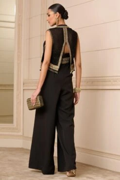 Tarun Tahiliani Black Halter Neck Embellished Jumpsuit -Inca Sales Store 6423ttw3 4
