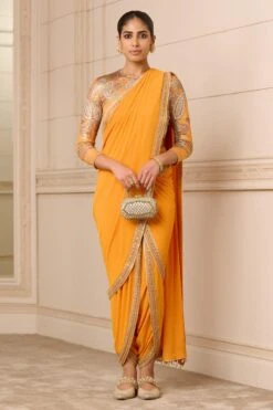 Tarun Tahiliani Orange Draped-dhoti Concept Sari Set