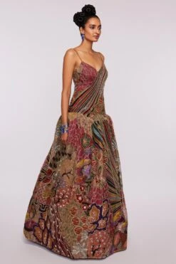 Aisha Rao Wine Printed & Embellished Organza Gown -Inca Sales Store 64ar13 3