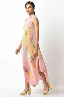 Kiran Uttam Ghosh Peach Sepia Printed One Shoulder Dress -Inca Sales Store 64kug1 3 1