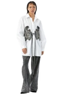 Kanika Goyal Label Warped Vine Denim Applique Shirt