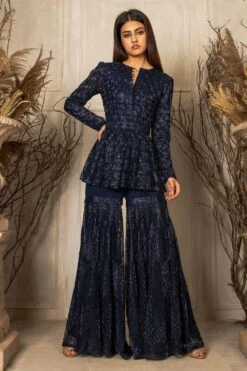 Ritika Mirchandani Navy Blue Embroidered Sharara Set