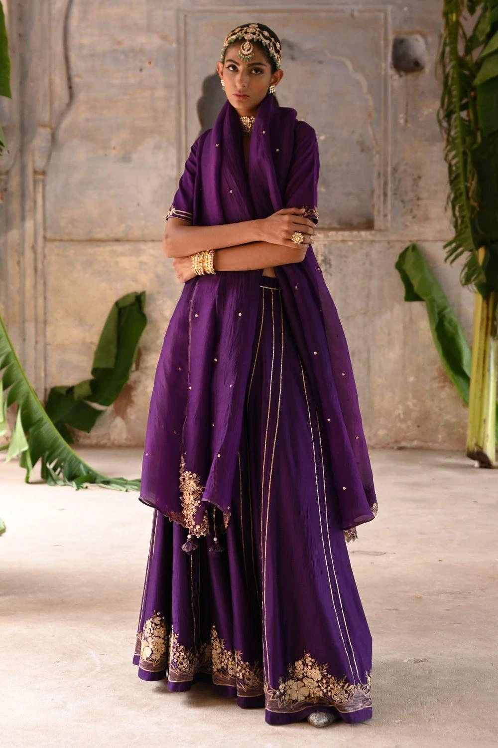 Deep Thee Aubergine Floral Embellished Lehenga Set 4 Deep Thee Aubergine Floral Embellished Lehenga Set - Image 2