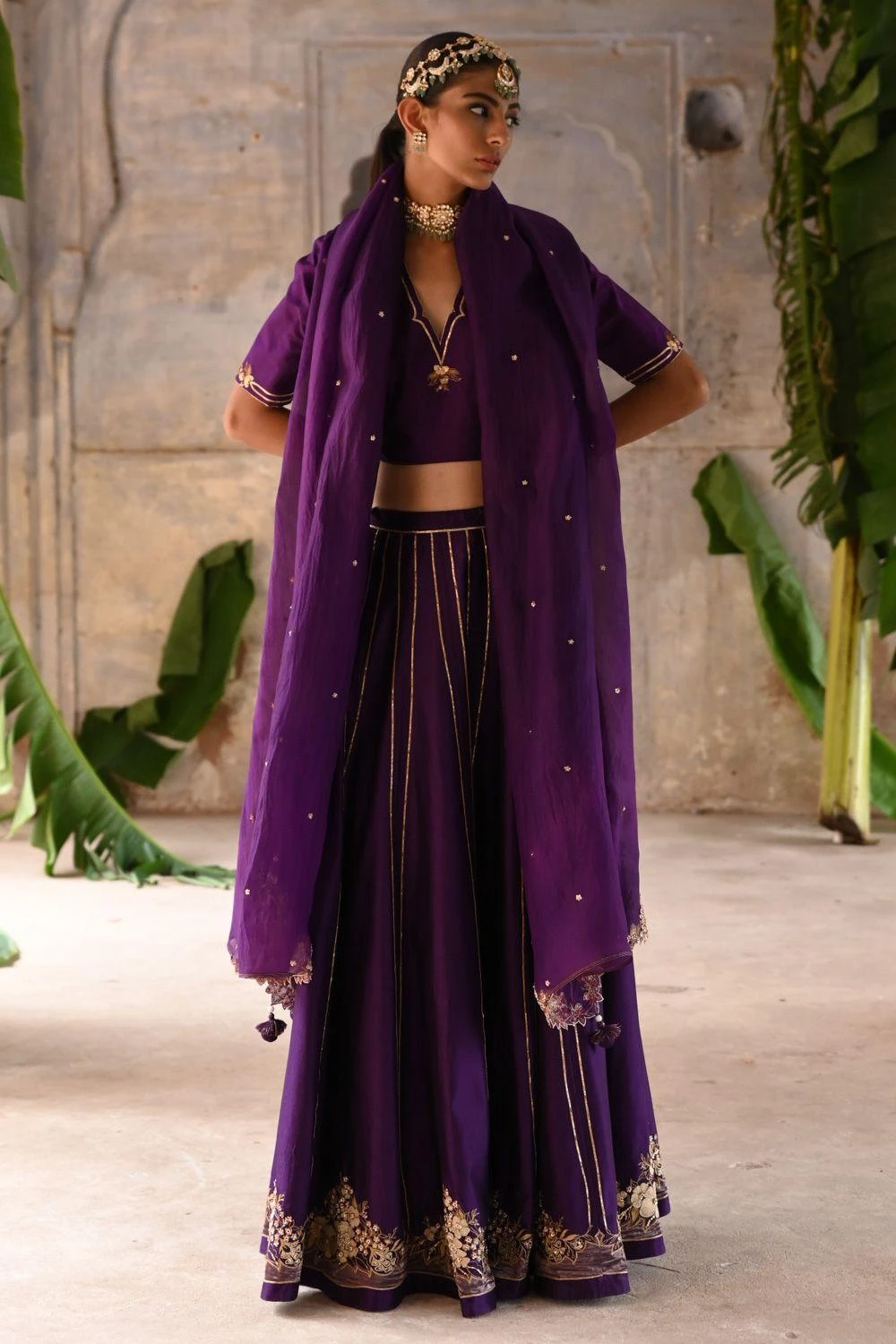 Deep Thee Aubergine Floral Embellished Lehenga Set 5 Deep Thee Aubergine Floral Embellished Lehenga Set - Image 3