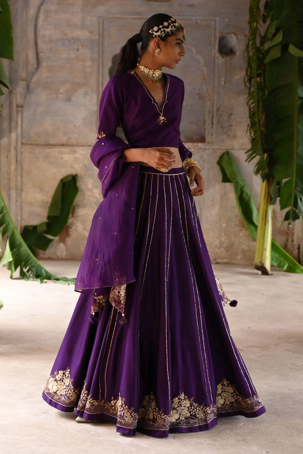 Deep Thee Aubergine Floral Embellished Lehenga Set 6 Deep Thee Aubergine Floral Embellished Lehenga Set - Image 4