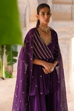 Deep Thee Aubergine Embellished Sharara Set -Inca Sales Store 71023dt4 5