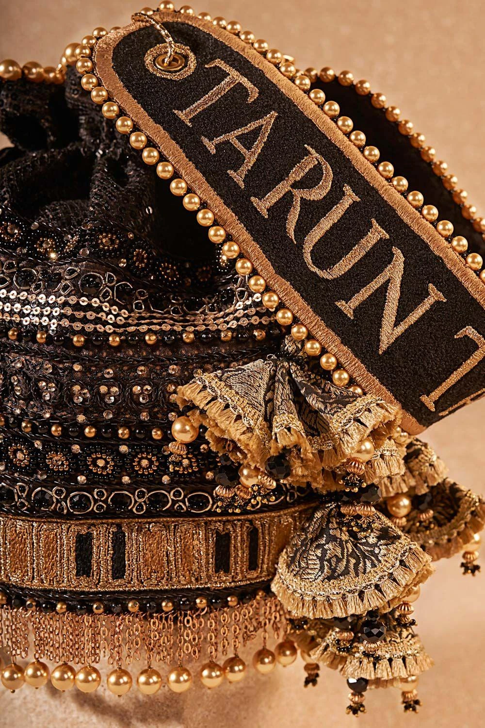 Tarun Tahiliani Accessories Ivory & Gold Embroidered Byzentium Potli 4 Tarun Tahiliani Accessories Ivory & Gold Embroidered Byzentium Potli - Image 2