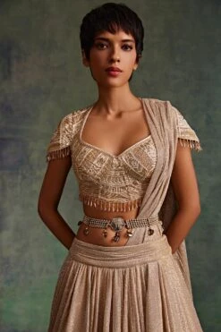 Tarun Tahiliani Accessories Oyster Pearl Mesh Beaded Belt