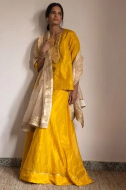 Shorshe Yellow Hand Embellished Gharara Set