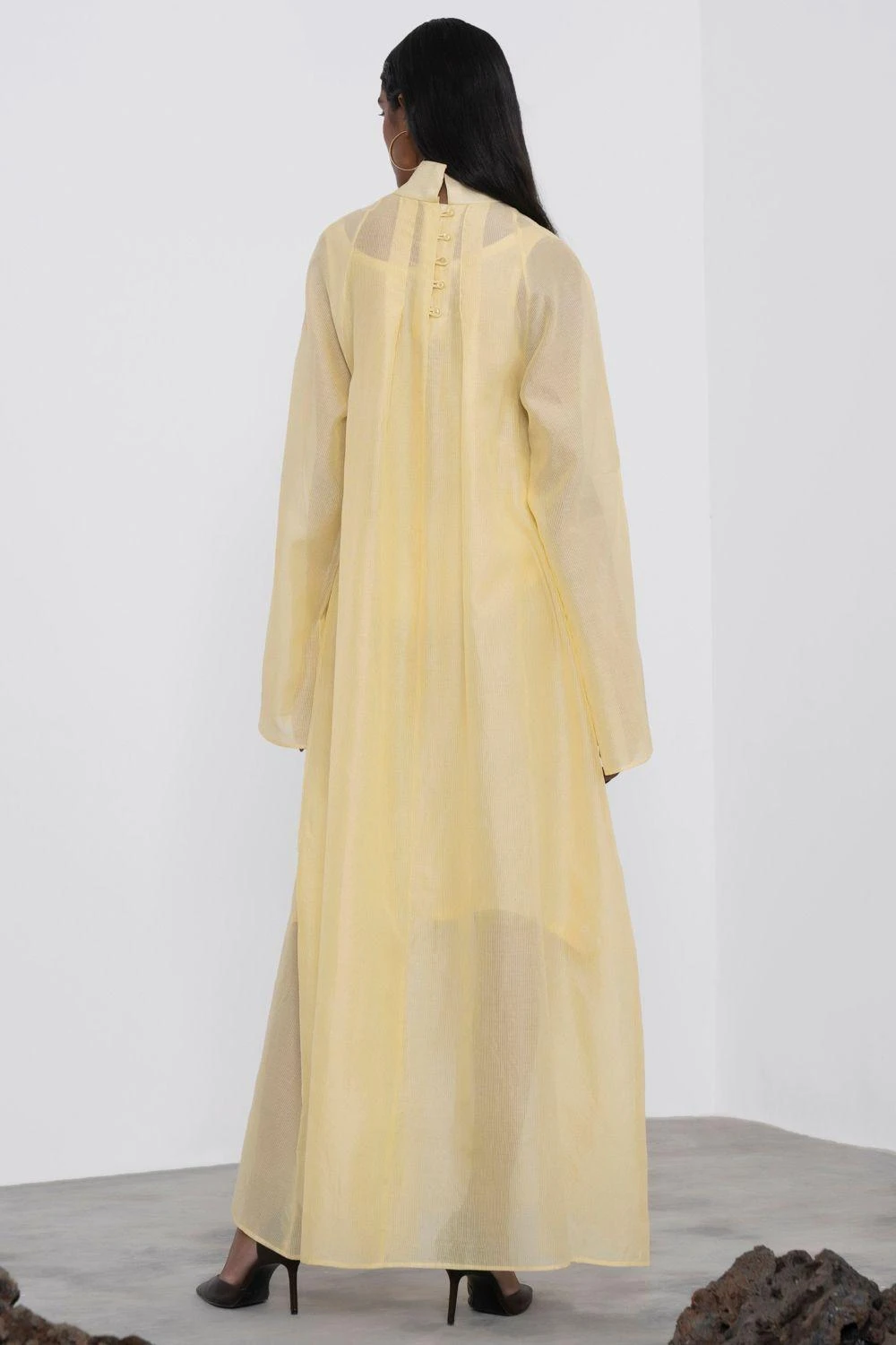 Corpora Studio Cream Yellow Pinstripe Dress 6 Corpora Studio Cream Yellow Pinstripe Dress - Image 4