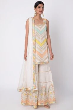 Gopi Vaid White Sleeveless Kurta And Sharara Set