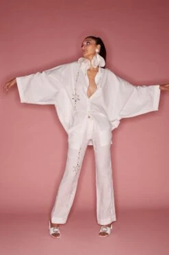 Dilnaz White Embellished Flared Shirt 5 Dilnaz White Embellished Flared Shirt -Inca Sales Store 7723diz28 2