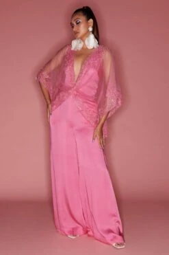 Dilnaz Dopamine Pink Thread Embellished Kaftan & Jumpsuit -Inca Sales Store 7723diz55 2