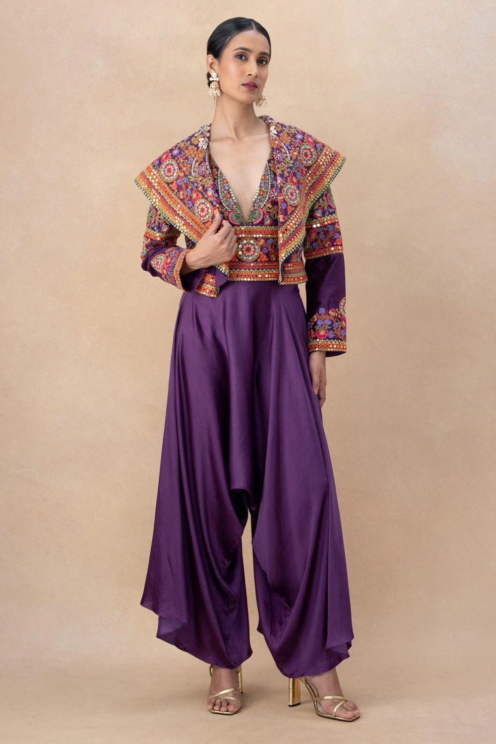 Debyani Purple Embellished Jacket & Dhoti Set 3 Debyani Purple Embellished Jacket & Dhoti Set