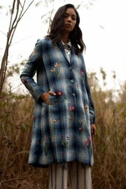 Payal Pratap Ombre Checkered Jacket With Floral Embroidery