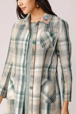 Payal Pratap Checkered Long Jacket -Inca Sales Store 7ss 34 beige green 3