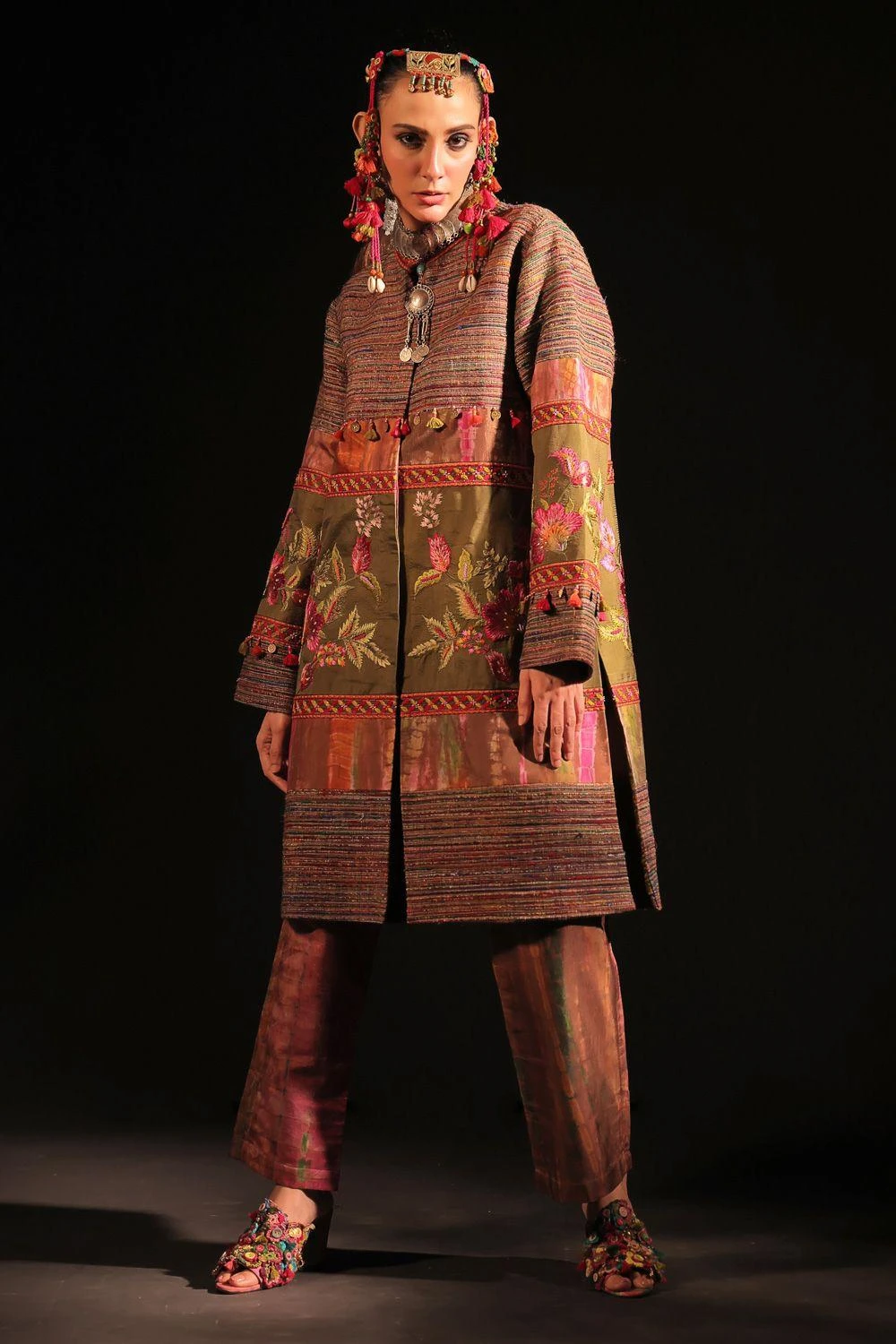 CAPISVIRLEO Multicoloured Embellished Band Collar Coat 3 CAPISVIRLEO Multicoloured Embellished Band Collar Coat