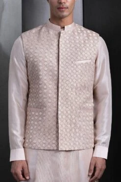 Rohit Gandhi + Rahul Khanna Men Pastel Pink Geometric Embroidered Bundi -Inca Sales Store 8124rgrk4 2