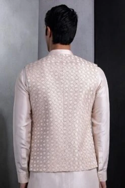 Rohit Gandhi + Rahul Khanna Men Pastel Pink Geometric Embroidered Bundi -Inca Sales Store 8124rgrk4 3