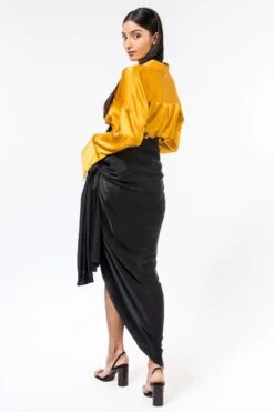 431-88 By Shweta Kapur Black Drape Satin Skirt -Inca Sales Store 812new2 4