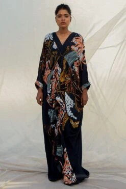 Best Seller 3 Bennch Black Window Leaf Printed Kaftan