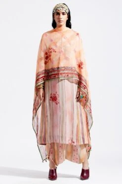 Aseem Kapoor Peach Printed Sheer Silk Dupatta