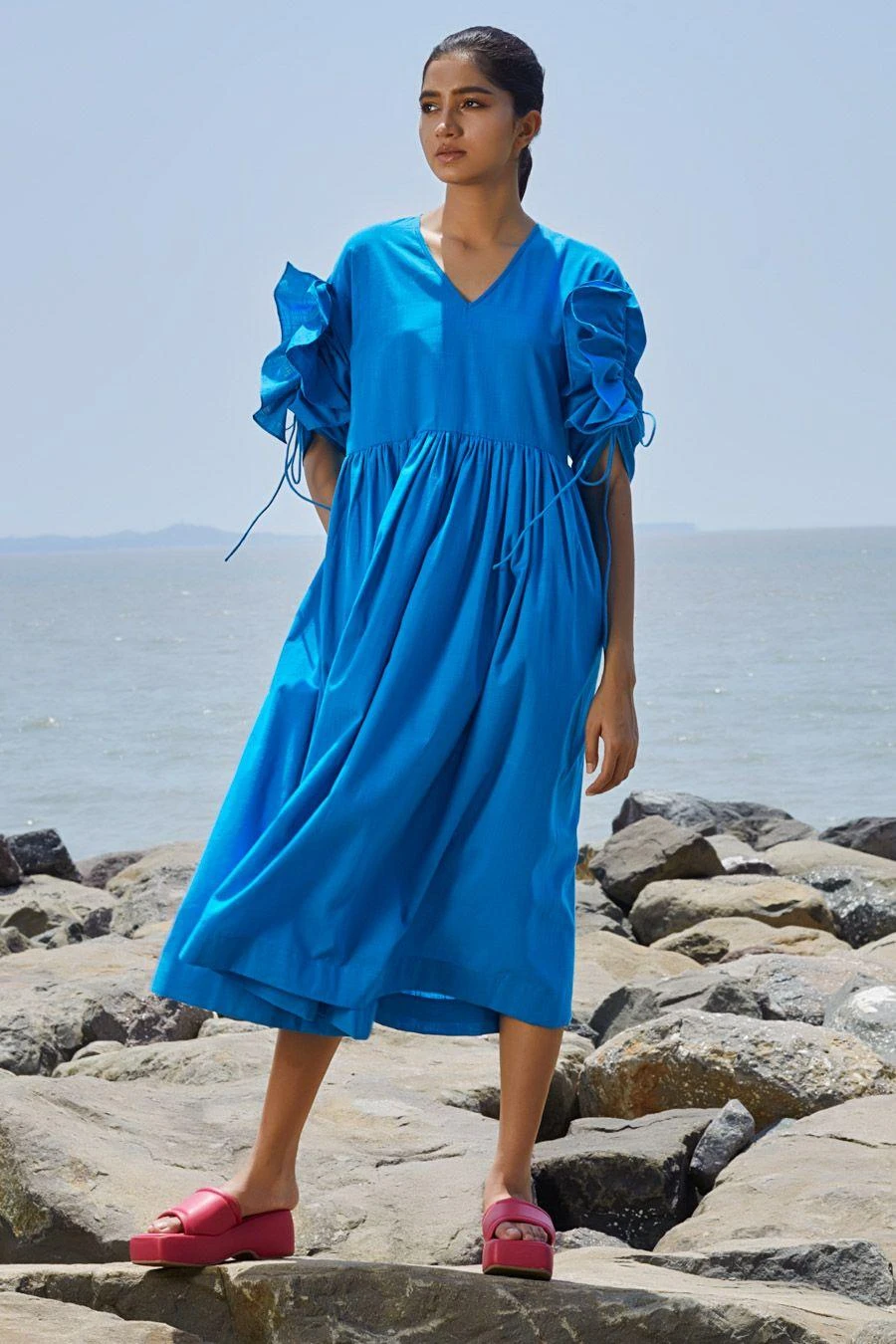 Mati Blue Ruffle Sleeve Dress 3 Mati Blue Ruffle Sleeve Dress